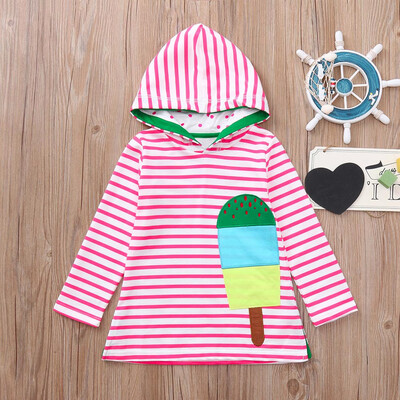 

Toddler Baby Girl Stereoscopic Cartoon Striped Hoodie Dress Long Sleeve Clothes