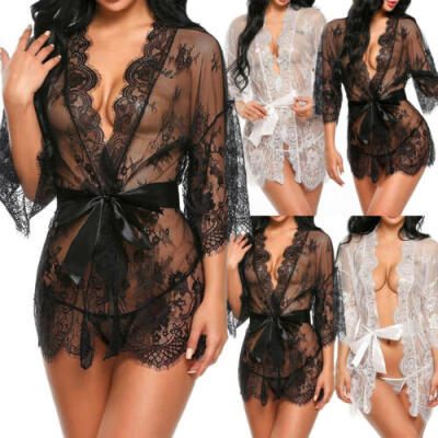 

US Sexy Lingerie Lace Robe Dress Women Nightwear Underwear Babydoll Sleepwear