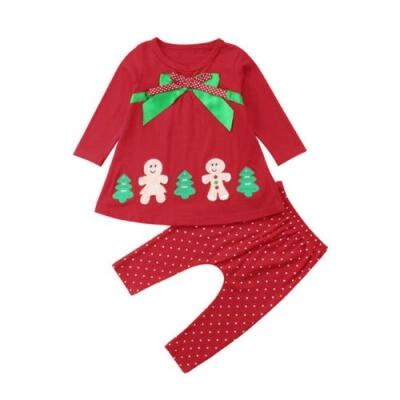 

Baby boy girl long sleeve Christmas butterfly knot top polka-dot trousers two-piece casual loose home clothing