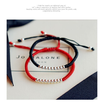 

Wholesale 925 Sterling Silver Beads Bracelet Wax Rope Lucky Bangle Handmade Fashion Jewelry