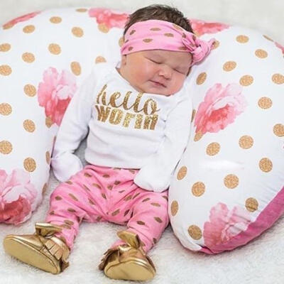 

Newborn Infant Baby Girls Long Sleeve Shirt Casual Clothes Pants Headband Outfit