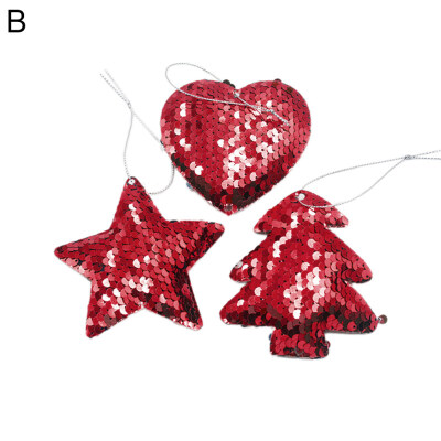 

3Pcs Sequin Hanging Christmas Tree Star Heart Angel Ornament Home Window Decor