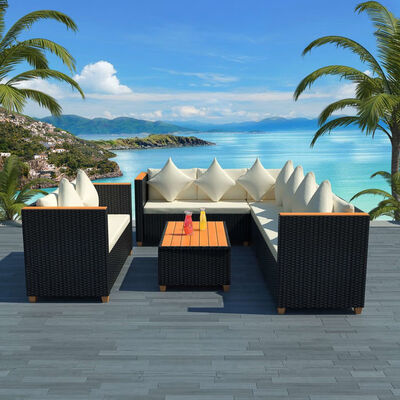

5 Piece Garden Lounge Set with Cushions Poly Rattan Black