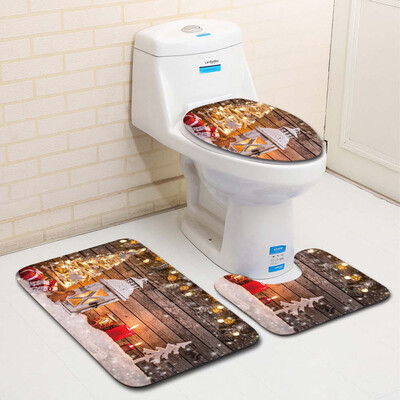 

Siaonvr 3PCS Fancy Santa Toilet Seat Cover&Rug Bathroom Set Christmas Decor