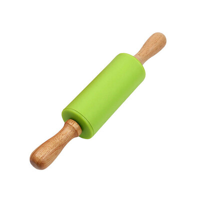 

Toponeto Wooden Handle Silicone Rollers Rolling Pin Kid Kitchen Cooking Baking Tool