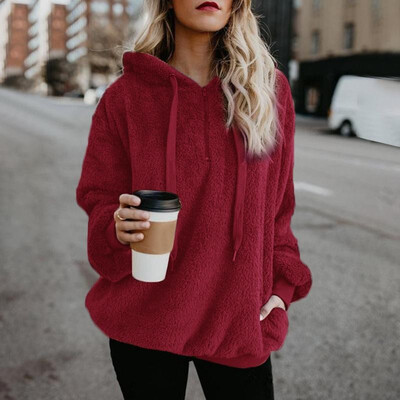 

Fashion Women Oversized Warm Fluffy Hoodies Fleeces Solid Color Long Sleeve Pullover Tops Outerwear Sweatshirt