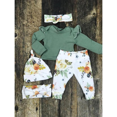 

3pcs Cute Newborn Baby Girls Floral Clothes Bodysuit RomperPants Headband Outfits