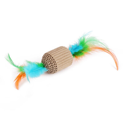 

Corrugated Paper Cat Scratch Scratching Toys interactive With Funny Cat Feather Squeaky Toy Cat Supplies