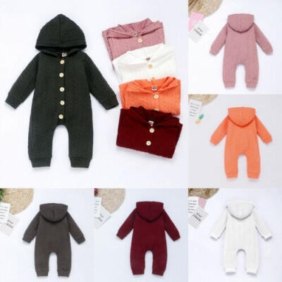 

Autumn Newborn Baby Girl Boy Kids Clothes Knitted Hooded Romper Jumpsuit Winter Warm Outfits