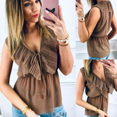 

Summer Women Casual Sleeveless Tank Tops Vest Blouse Falbala Tunic Loose T-Shirt