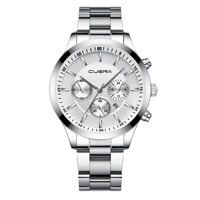 

Gobestart CUENA Mens Business Steel Belt Watch Three Eyes Six-Piece Calendar Quartz Watch