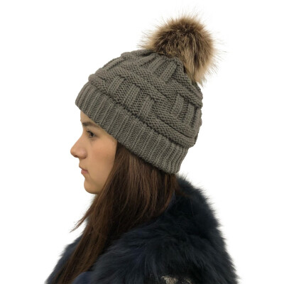 

Tailored Women Stitching Outdoor Faux Fur Ball Hats Crochet Knit Holey Beanie Cap