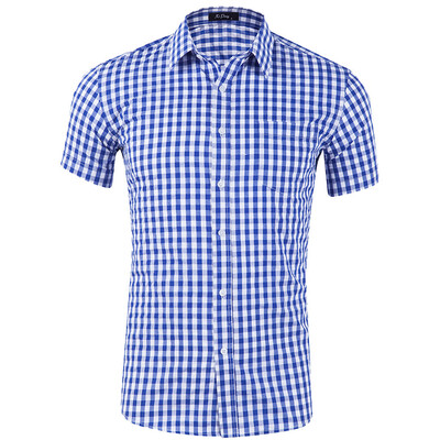 

Tailored Summer Mens New Cotton Small Plaid Short Sleeve Casual Shirt Top Blouse