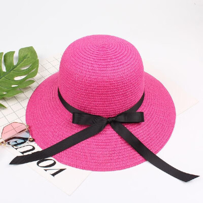 

Summer Women Straw Hat Ribbon Bow Wide Brim Sun Beach Cap Holiday Fedora Trilby Hat