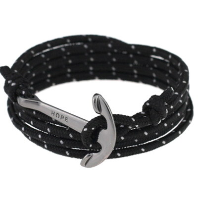 

Handmade Mens Black Alloy Anchor Polyester Rope Bracelet