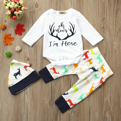

3pcs Toddler Infant Baby Boys Girls Letter Clothes Set RomperPantsHat Outfits