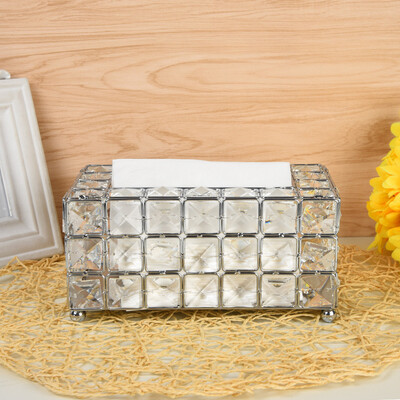 

Siaonvr Handmade Square Crystal Tissue Box Tray 200pc Paper Towel Storage Silver