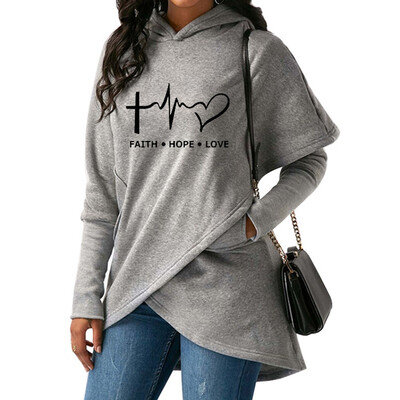 

Autumn Fashion Casual Women Irregular Electrocardiogram Printing Hooded Long sleeve Fleece Sweatshirt