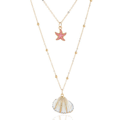 

Fashion Women Multilayer Bohemian Starfish Shell Pendant Choker Necklace Beach