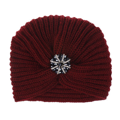

Tailored Women Ladies Solid Color Rhinestone Knited Headgear Beanie Tail Hat Cap