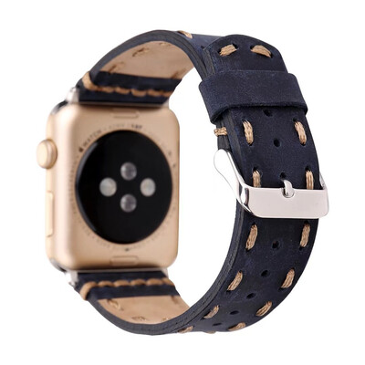 

For 42mm iWatch Band Handmade Genuine Leather Strap with Stainless Metal Clasp Series 3 2 1 All Models