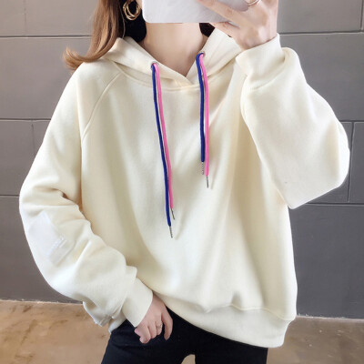 

Tailored Women Loose Patchwork Long Sleeve Hoodie Velvet Pullover Tops Sweatshirt Blouse