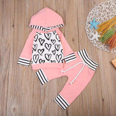 

Newborn Kids Baby Girl Clothes Long Sleeve Hooded T-shirt Top Long Pants Outfit Set
