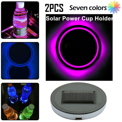 

2PCS Solar Power Cup Mat Coasters Holder Bottom Pad LED Light Cover Trim Atmosphere Lamp 7 Colors Changing USB Charging