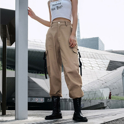 

Womens High Waisted Cargo Trousers Pants Solid Punk Loose Long Sports