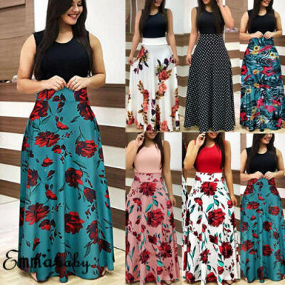 

Plus Size Ladies Sleeveless Floral Boho Women Party Bodycon Maxi Dress Clothing