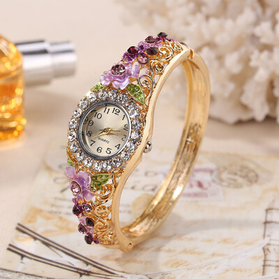 

Explosion retro cloisonne 3D flower open womens wrist watch ladies fashion luxury bracelet quartz watch