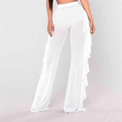 

Sexy Women Fishnet Beachwear Pants Mesh Sheer Ruffle Trousers Bikini Cover Up
