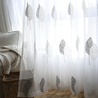 

Nordic Embroidered Tulle Window Curtains For Living Room Banyans Leaves Bedroom Curtains For Kitchen Sheer Curtain Window Drapes