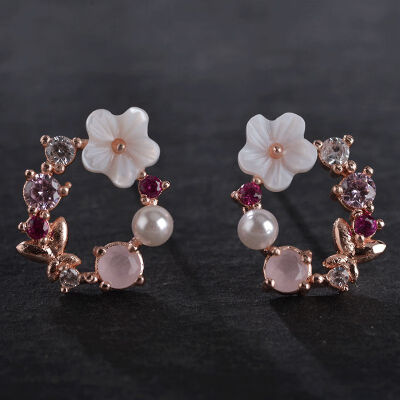 

Womens sweet flowers pearls bows nails artificial rhinestones matching wild jewelry earrings