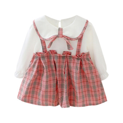 

Baby Girl Clothes 0-3T Plaid Pattern Girls Dresses Fashion Cute Fake Two-piece Long Sleeves Dresses