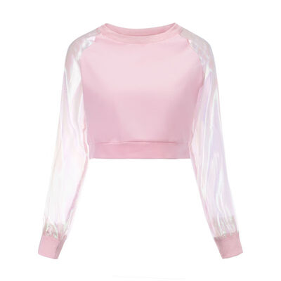 

Laser Transparent T-shirt Spring Autumn Harajuku Japanese Women Long Sleeve Patchwork Crop Top Fashion Women Tees
