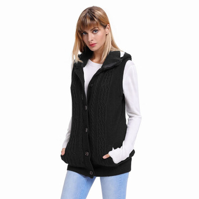 

Single-row button sleeveless vest vest casual knit hooded sweater