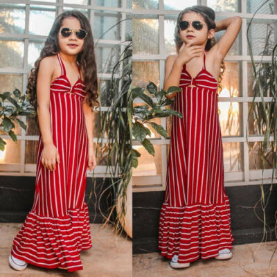 

Toddler Kid Girls Sleeveless Boho Summer Sundress Striped Long Maxi Full Dresses