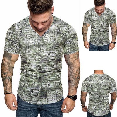 

Toponeto Fashion Mens Summer Print V-Neck Fit Sport Short Sleeve Top Blouse