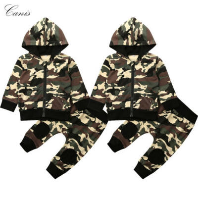 

2PCS Infant Baby Boy Camo Clothes Hooded Tops Pants Leggings Outfit Tracksuit US