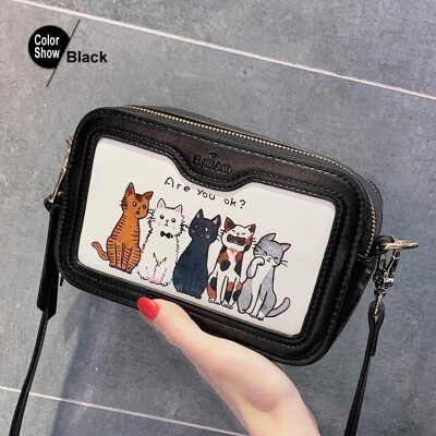 

Cute cat crossbody bags for women 2019 PU leather womens soulder bag for teenager girl Handbag small Fashion Cartoon Printed