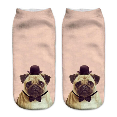 

1Pair Women Low Cut Ankle Socks Funny Dog 3D Printing Sock Cotton Hosiery Printed Socks