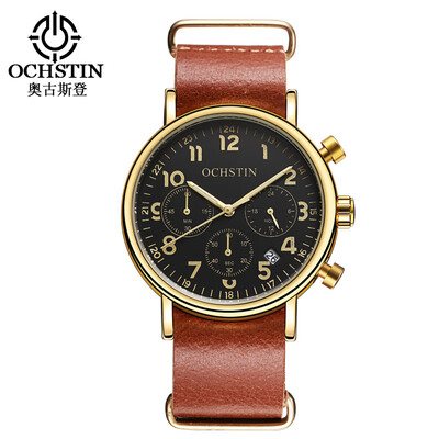 

Augustus OCHSTIN multi-function three-eye calendar multi-function leather mens watch mens watch