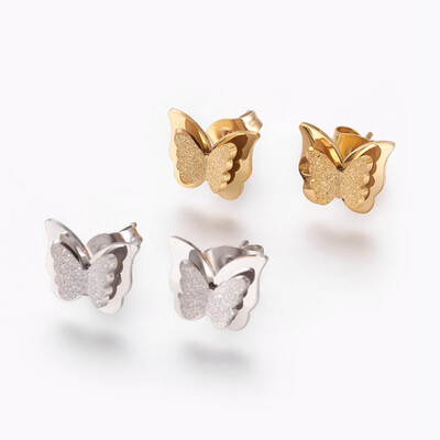 

304 Stainless Steel Stud Earrings Textured Butterfly Mixed Color 9x105x3mm