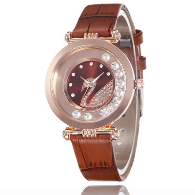 

Fashion ladies watch swan drift sand diamond leather strap popular quartz watch