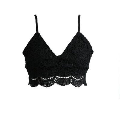 

Sexy Women Lace Crop Top Floral Crochet V Neck Strappy Hook Unpadded Camisole Tank Top Bralet BlackWhite