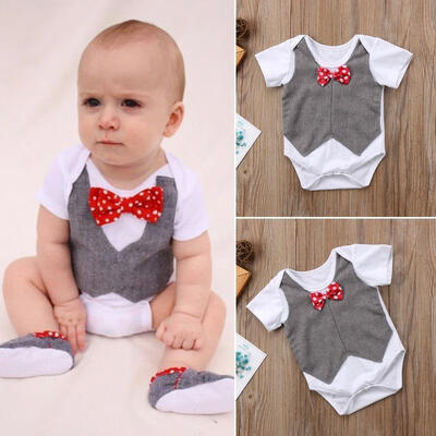 

0-24M Newborn Kids Infant Baby Boy Gentleman Clothes Bowtie Romper Jumpsuit Outfit