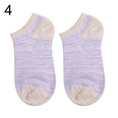 

1 Pair Vintage Women Color Block Low Cut Breathable Cotton Elastic Boat Socks