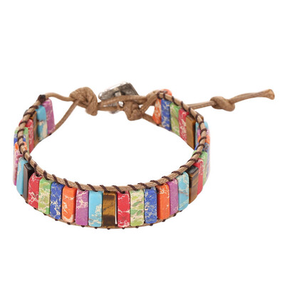 

1Pc Fashion Ethnic Style Colorful Natural Stone Bracelet Creative Hand Woven Wide Bracelet