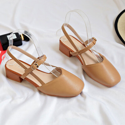 

Baotou sandals for women with summer style 100 sets of one-word buckle thick middle heel small&fresh Mary Jane shoes for wo